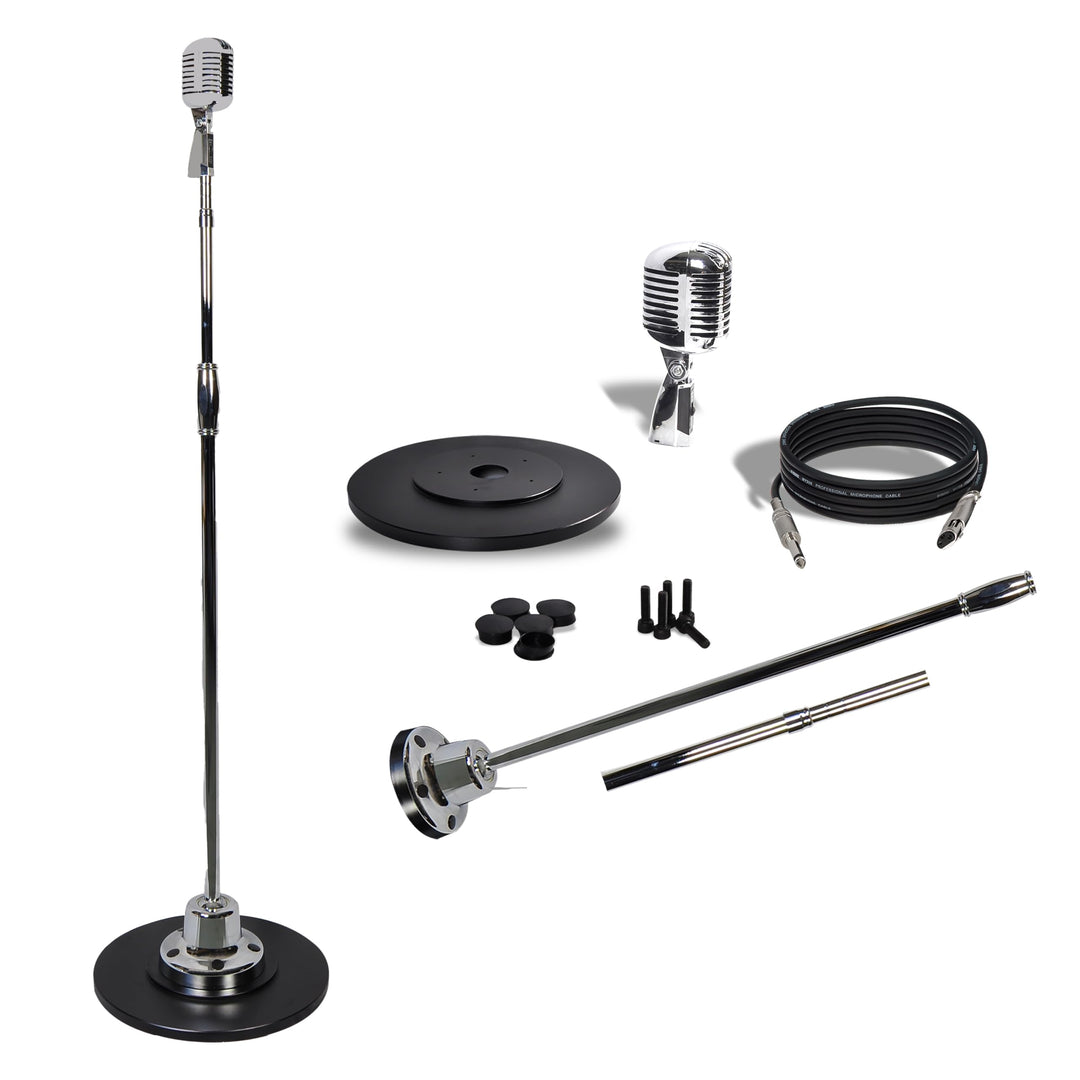 Pyle Retro Mikrofon Set mit Mikrofonständer– Vintage Microphone Set with Microphone Stand, Mic Stand