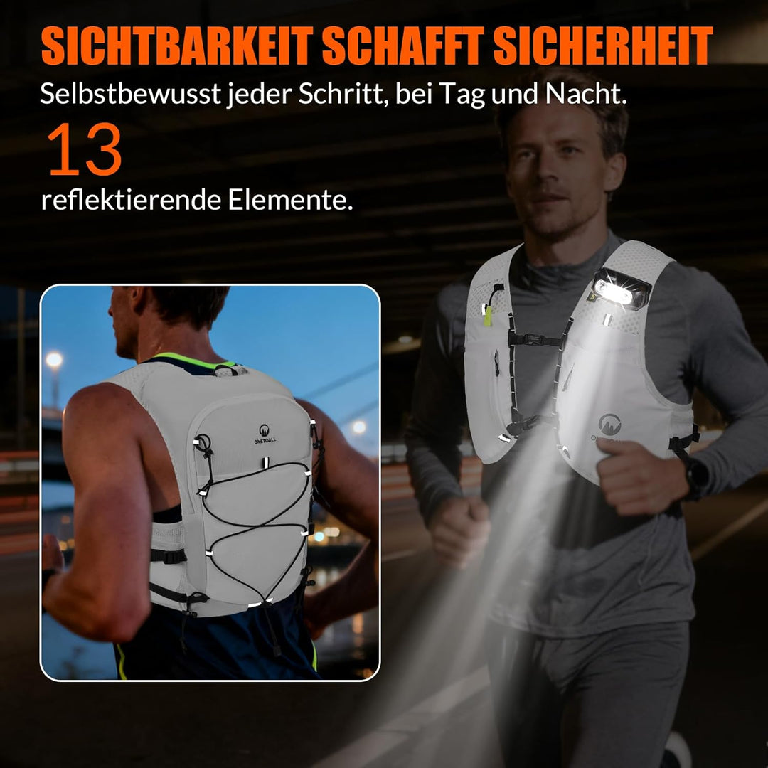 Laufweste Damen mit 2 Faltbare Trinkflasche 500ml, Trinkweste Laufen Herren, Running Vest Laufrucksa