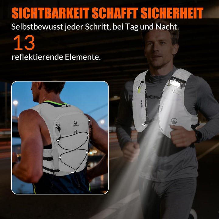 Laufweste Damen mit 2 Faltbare Trinkflasche 500ml, Trinkweste Laufen Herren, Running Vest Laufrucksa