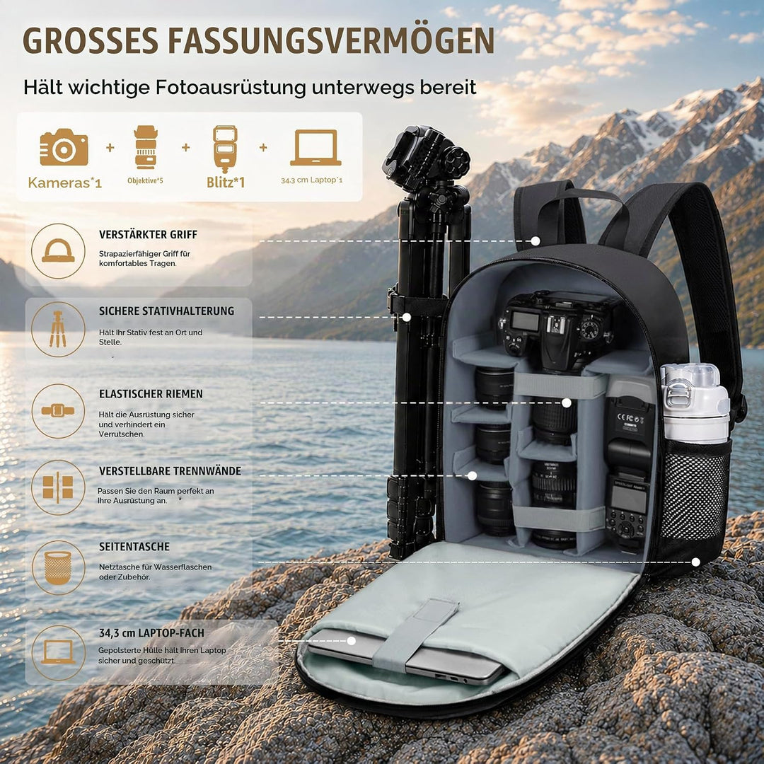 Kamerarucksack Tasche mit Stativhalterung Wasserdichtes Kameragehäuse Fotografie Rucksack Anti-Diebs