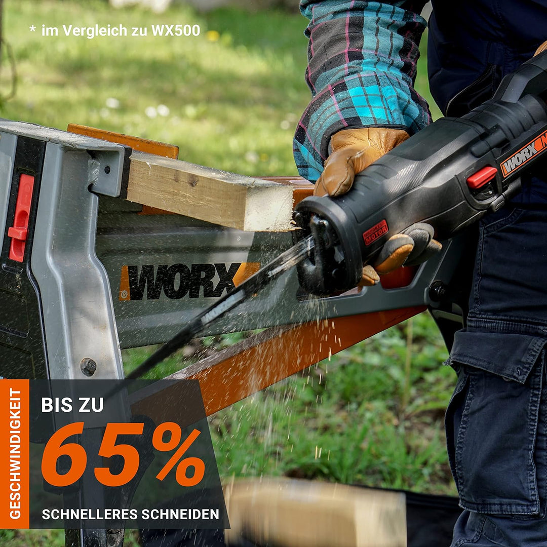 WORX WX516 Akku Säbelsäge 20V, bürstenloser Motor, mit 4000 mAh PowerShare Akku und Ladegerät, Schne