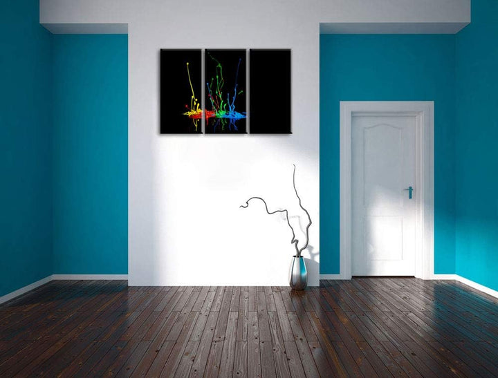 Dark bunte Farbspritzer schwarz/weiss 3-Teiler Leinwandbild 120x80 Bild auf Leinwand, XXL riesige Bi