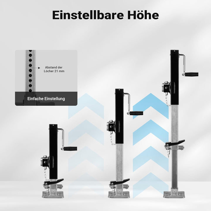 Wiltec Stützfuss 900 kg Kurbel seitlich mit Rohrhalterung, höhenverstellbare Anhängerstütze mit Fuss