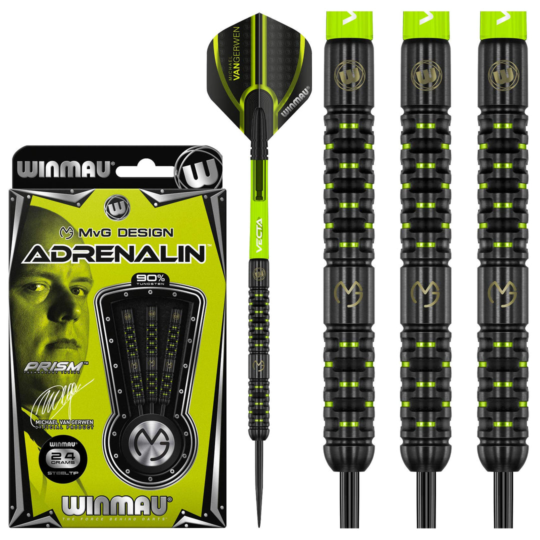 WINMAU Michael Van Gerwen MvG Adrenalin 24 Gramm Profi Wolfram Steeltip Dartpfeile Set mit Flights u