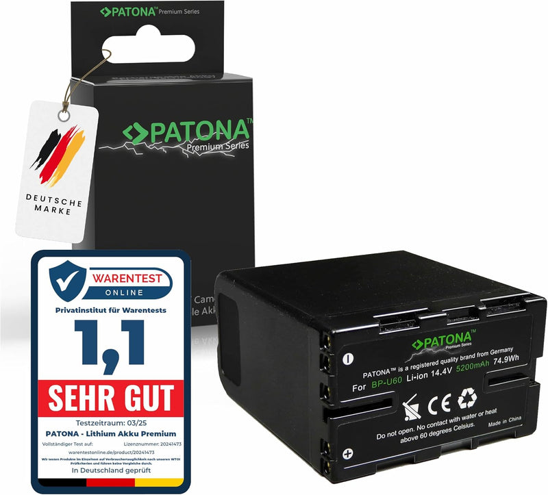 PATONA Premium - Ersatz für Akku Sony BP-U60 - LG Cells Inside - (5200mAh) kompatibel mit Ladegerät