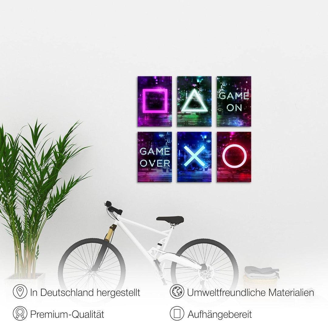 Novart Wandbilder Set - KOMPLETT AUFHÄNGFERTIG - Made in Germany - Moderne Bilder Spielkonsole Gamer