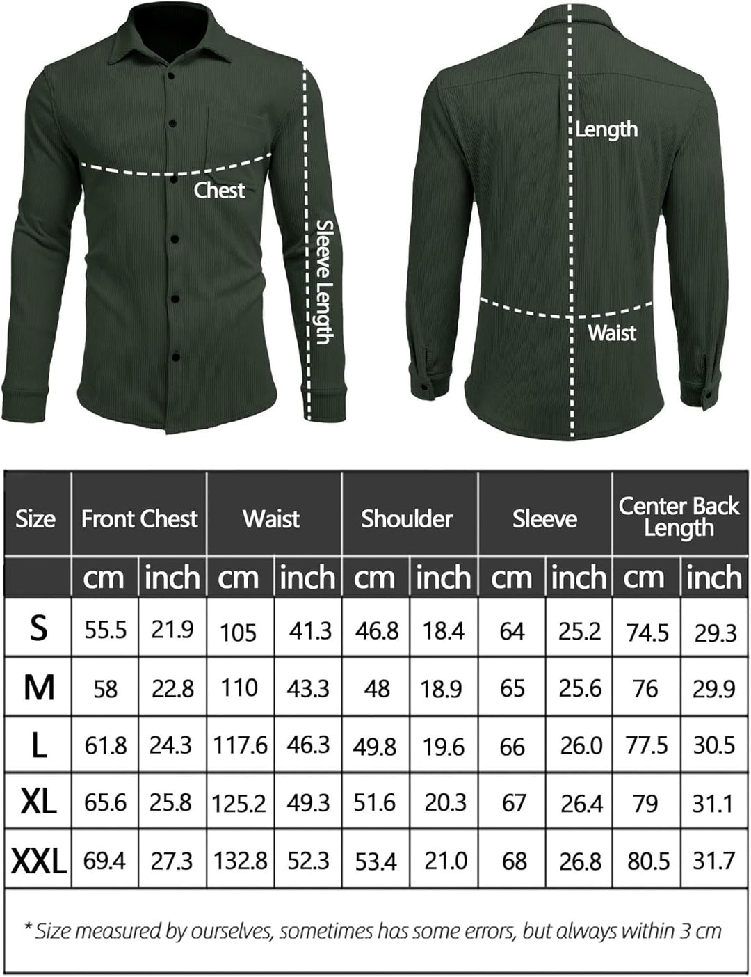 COOFANDY Herren Cord Hemd Langarm Regular Fit Freizeithemd Langarmhemd Button Up Hemdjacke mit Front