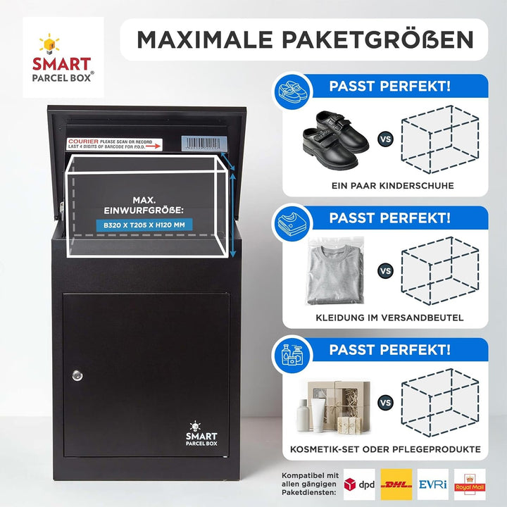 Smart Parcel Box, mittelgrosser Paketbriefkasten mit Paketfach und Briefkasten, sicherer Paketkasten