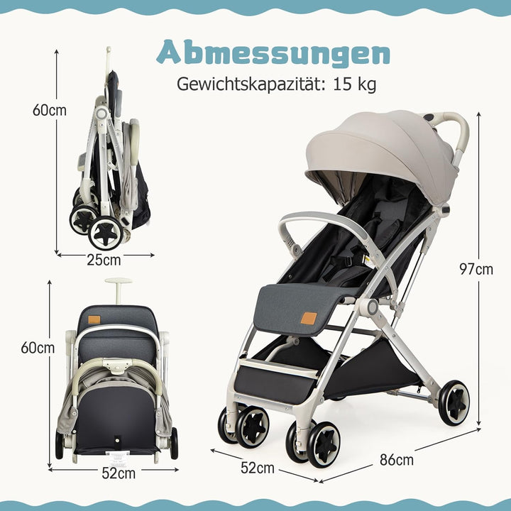 DREAMADE Klappbarer Kinderwagen, Buggy mit stufenlos verstellbarer Rückenlehne, Stroller mit Moskito