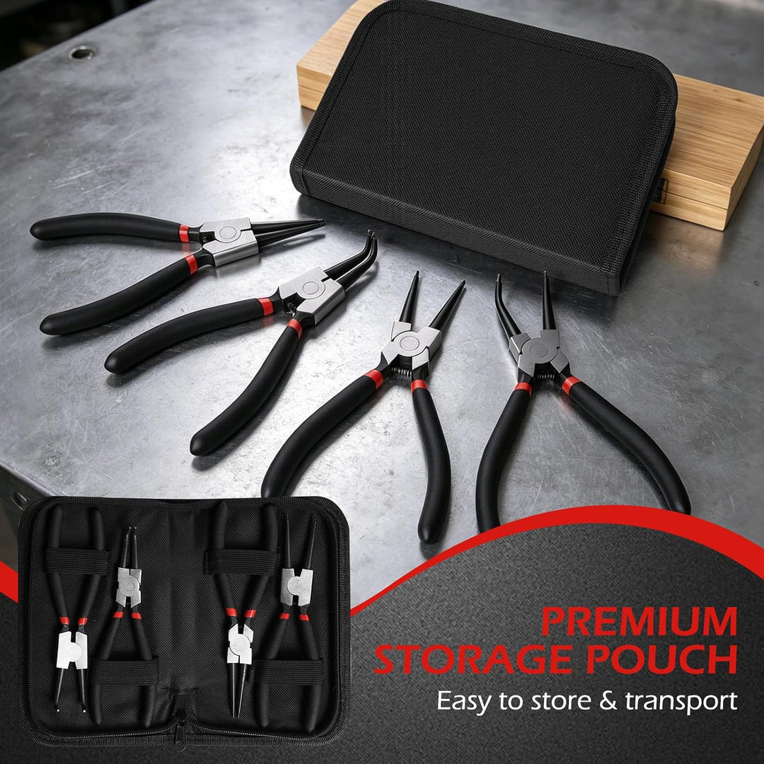 Sprengringzangen Set, 4 Stück 180mm Sicherungsringzange aus Kohlenstoffstahl mit Aufbewahrungstasche