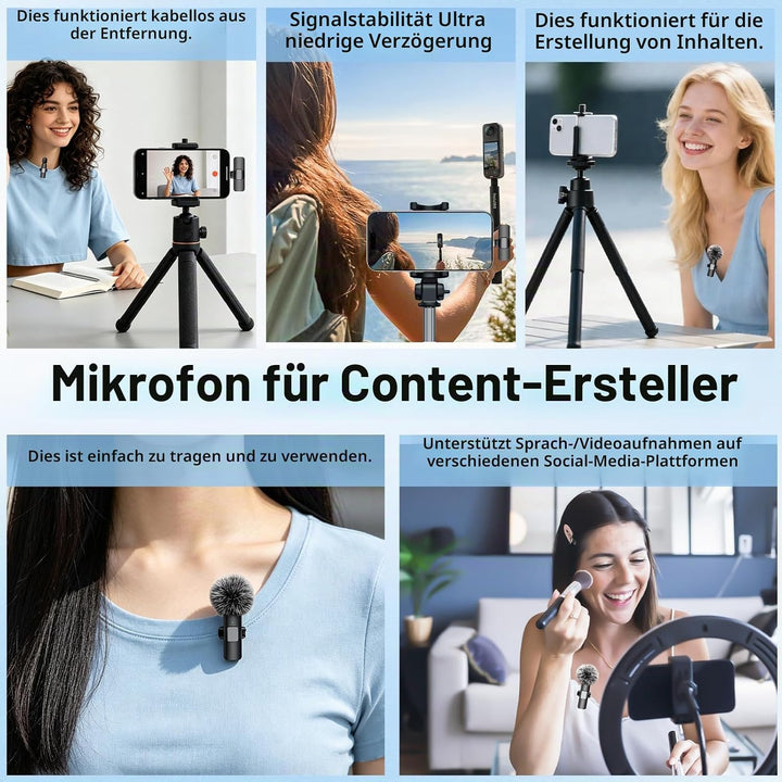 Kabelloses Lavalier-Mikrofon für iPhone, iPad, Android-Handy, 2er-Pack Mini-Mikrofon mit Rauschunter