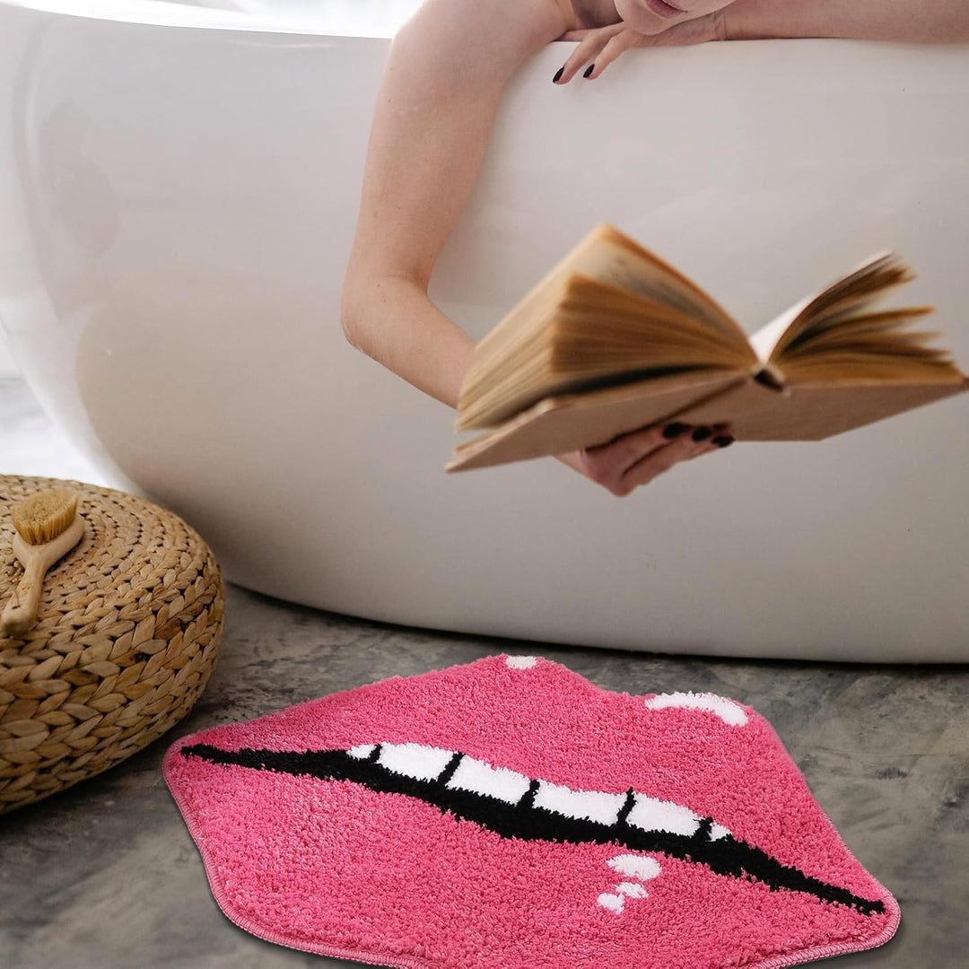 Panstar Pink Lips Badezimmerteppich, niedliche Lippen, Badematte, rutschfeste Lippenform, saugfähig,