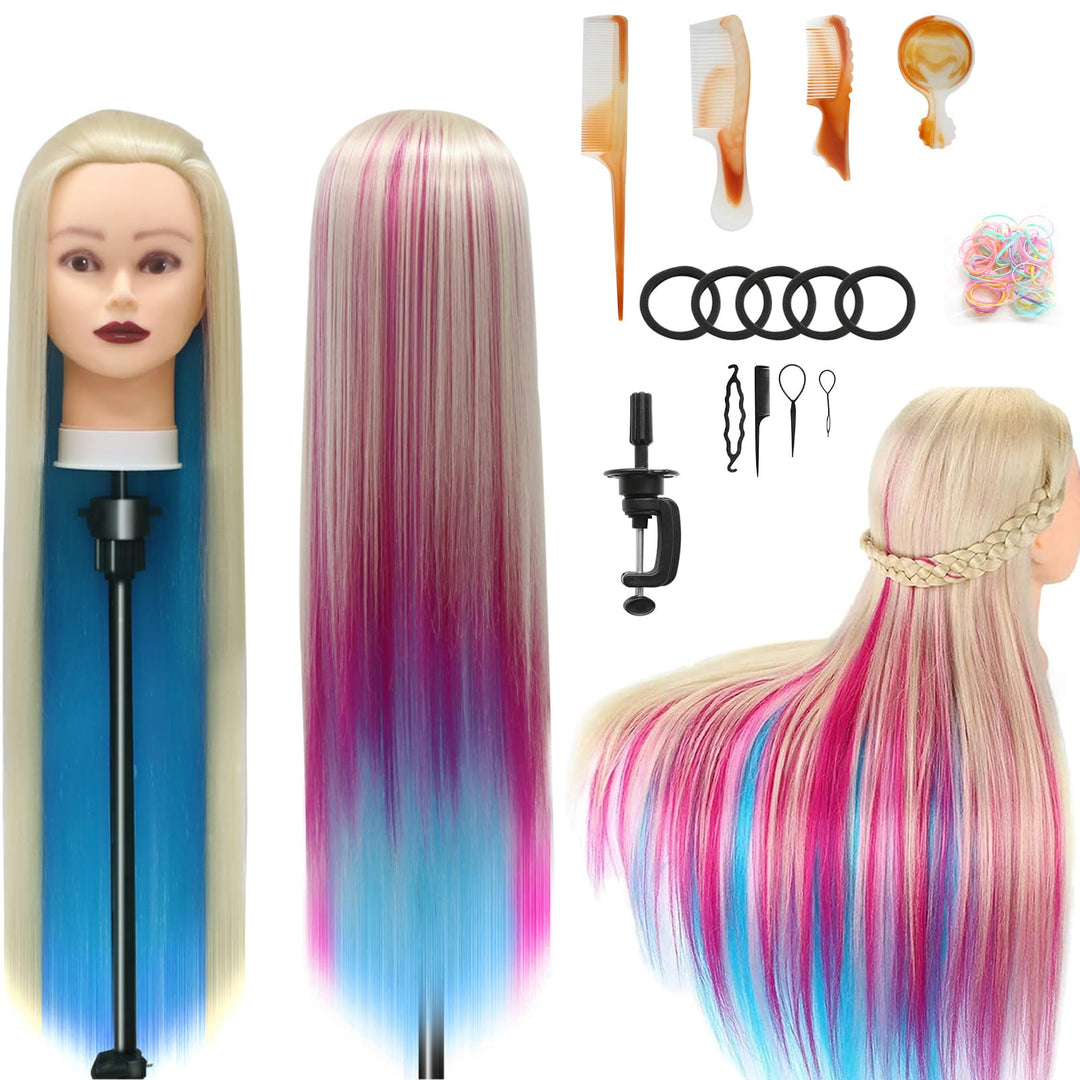 Trainingsköpfe, 28 inch Frisierkopf für Frisöre 100% Synthetikfaser-Haar Übungskopf,mit DIY Stricken