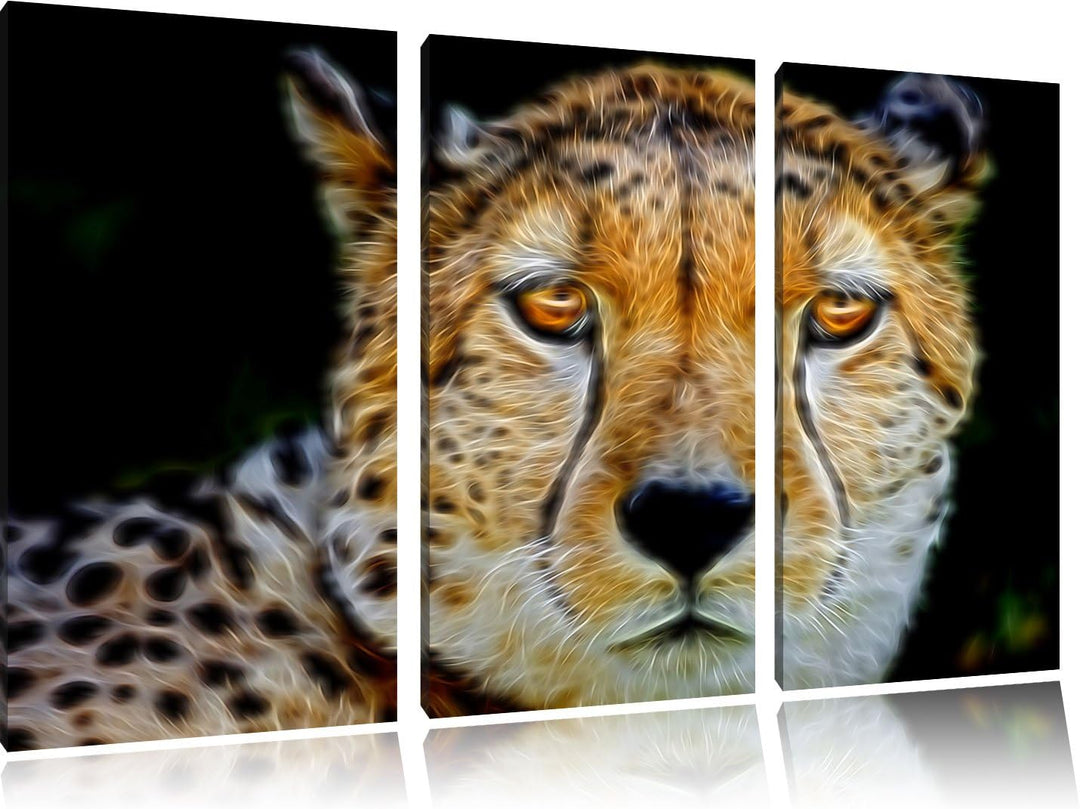 Dark ruhender Gepard NewArt 3-Teiler Leinwandbild 120x80 Bild auf Leinwand, XXL riesige Bilder ferti