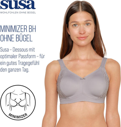 SUSA BH ohne Bügel I Minimizer BH mit seitlich am Cup angebrachter Spitze I Bügelloser BH mit breite