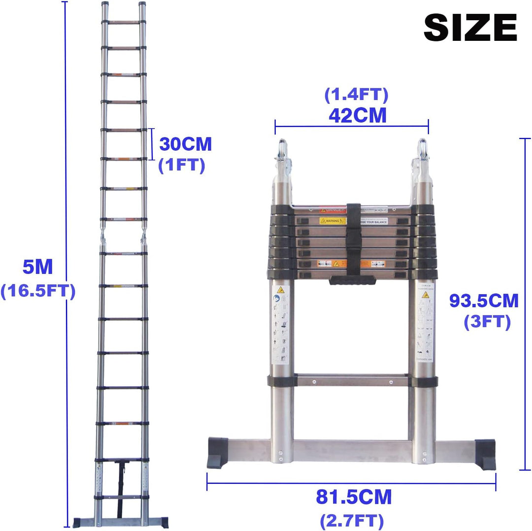 Teleskopleiter 2,6M Ausziehbare Leiter, Klappleiter Stehleiter Rutschfester, aus hochwertigem Edelst