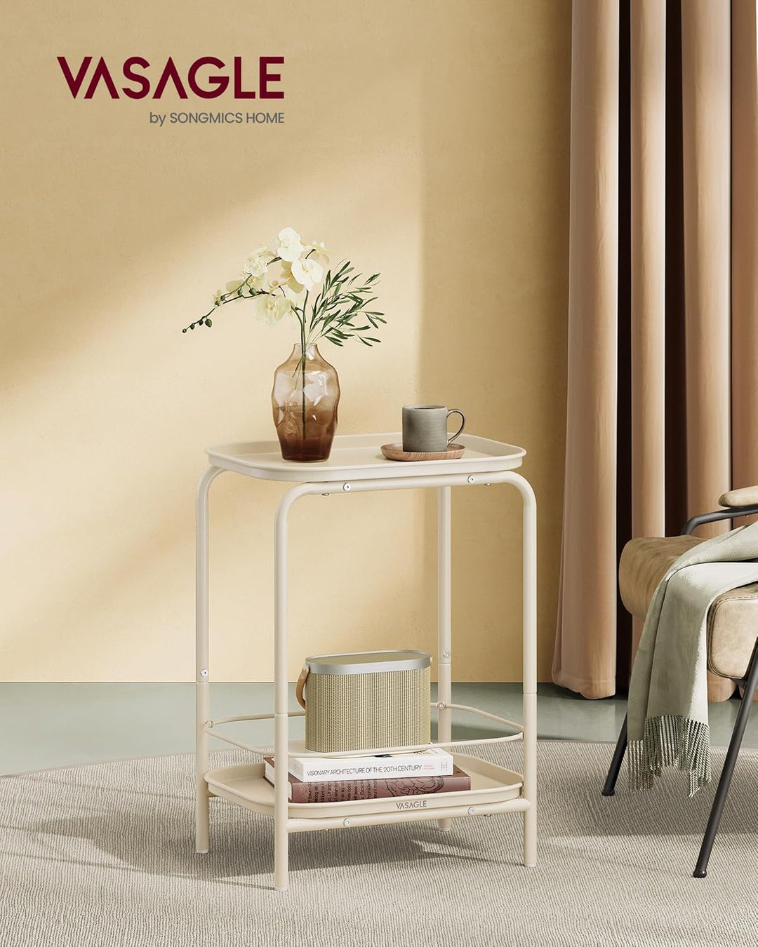 VASAGLE Beistelltisch mit 2 Ebenen, Nachttisch, Sofatisch klein, Couchtisch mit Ablage, modern, für