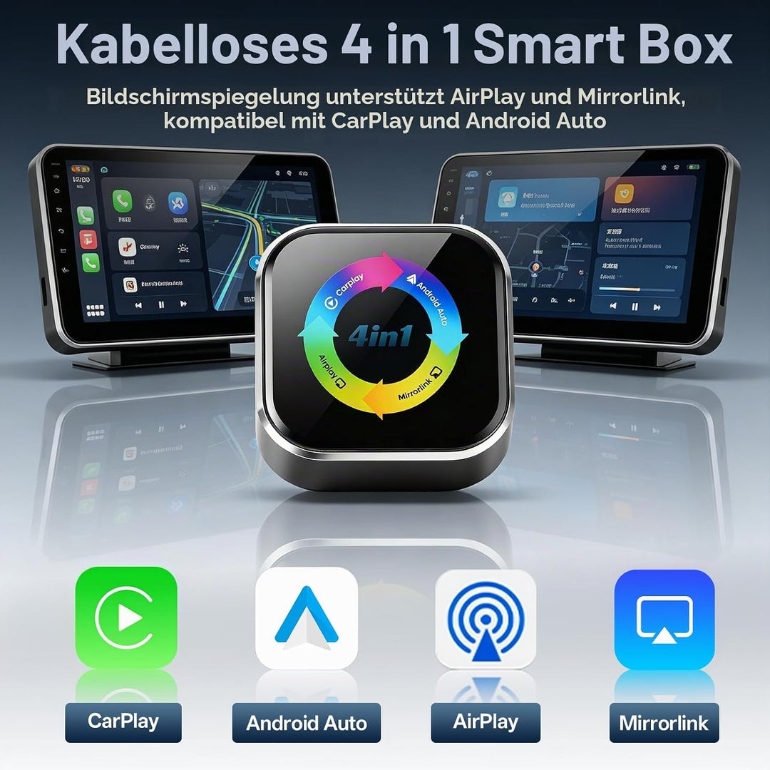 2026 4-in-1 Wireless CarPlay Adapter – Kabelgebunden zu Kabellos für CarPlay &amp; Android Auto, 2.4+5.0