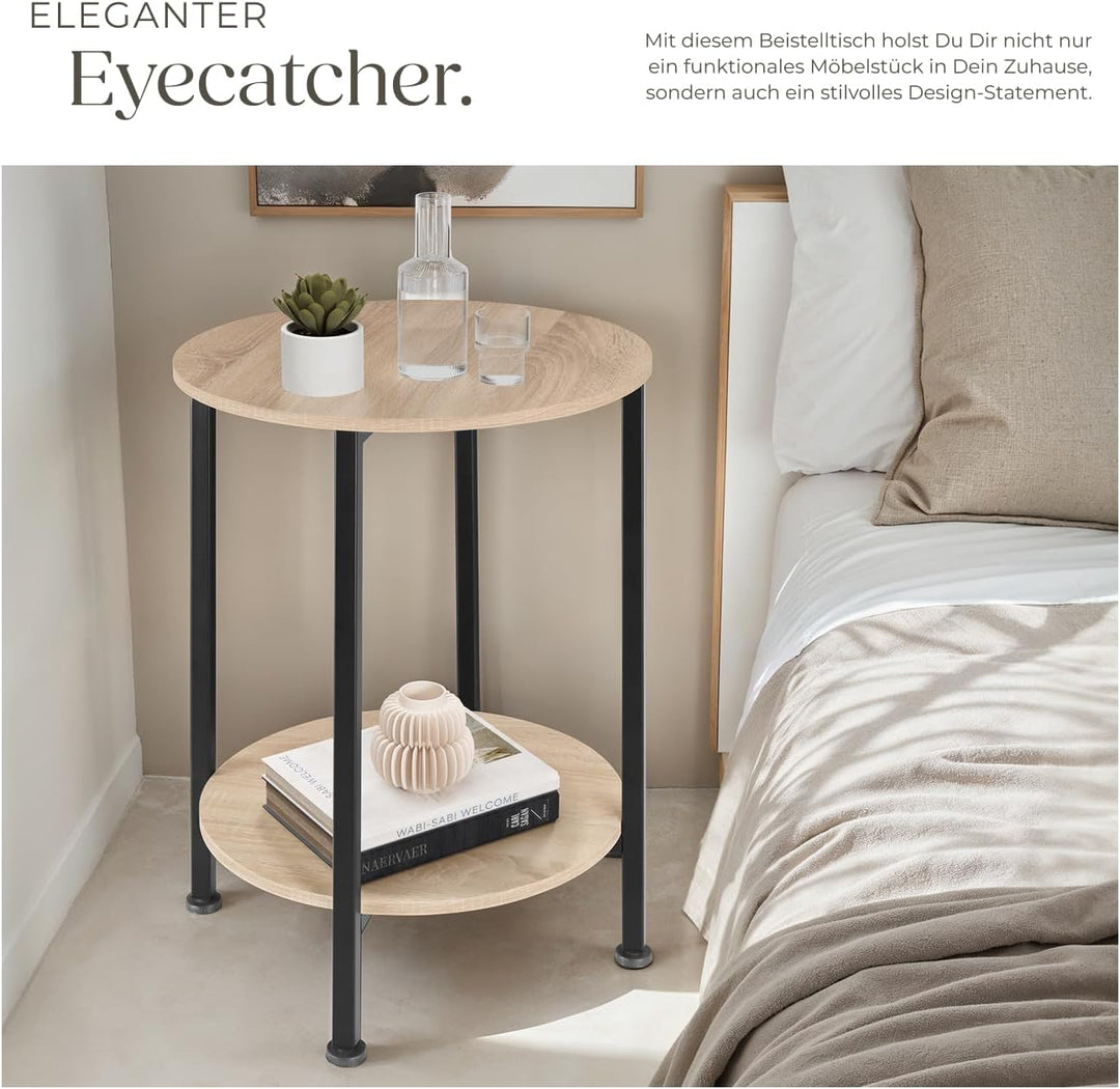 tectake Beistelltisch rund aus Holz und Metall, Industrie-Design, Couchtisch mit 2 Ablagen, für Wohn