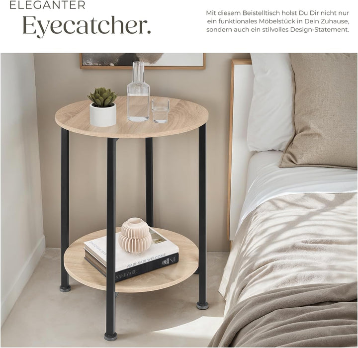 tectake Beistelltisch rund aus Holz und Metall, Industrie-Design, Couchtisch mit 2 Ablagen, für Wohn