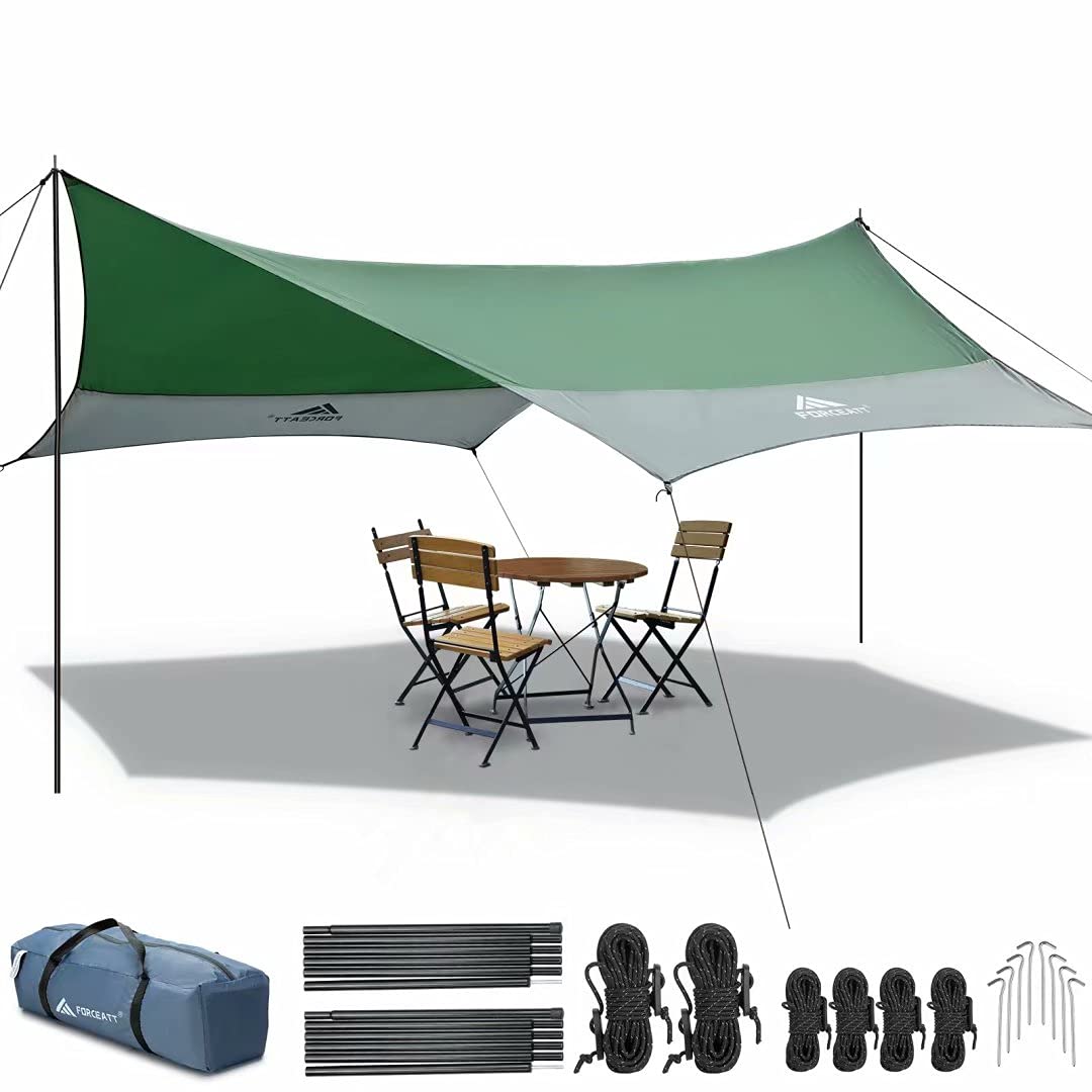Forceatt Zeltplane, 3,7 * 4,3 m Tarp Ultraleicht mit 6 Umreifungspunkten, Anti-UV & wasserdicht Tarp
