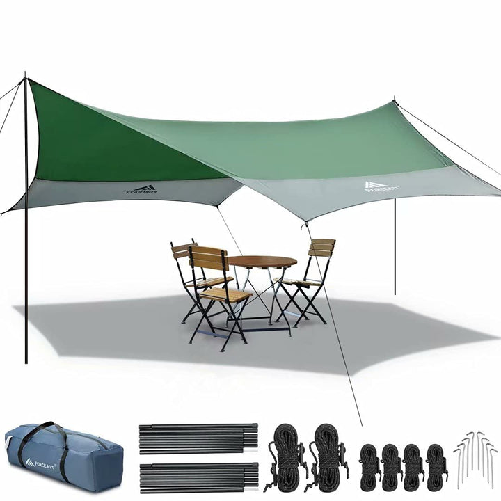 Forceatt Zeltplane, 3,7 * 4,3 m Tarp Ultraleicht mit 6 Umreifungspunkten, Anti-UV & wasserdicht Tarp