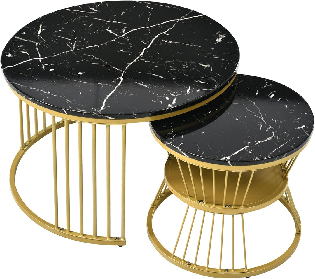 Merax Couchtisch Runder 2er Set, Moderne Nesting Kaffeetisch, Wohnzimmertisch, Sofatisch, Metallrahm