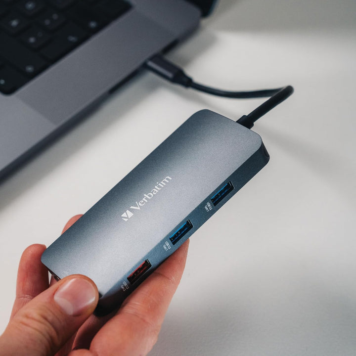 Verbatim USB C Hub 9-in-1, Multiport Adapter USB-C auf HDMI, RJ45, USBA-A und USB-C, mit SD Kartenle