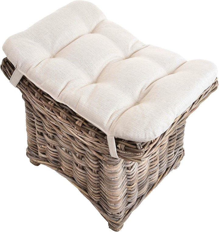 Fusshocker mit geschwungener Ablage, Stabiler Sitzhocker/Schemel/Hocker aus echtem Rattan mit Kissen