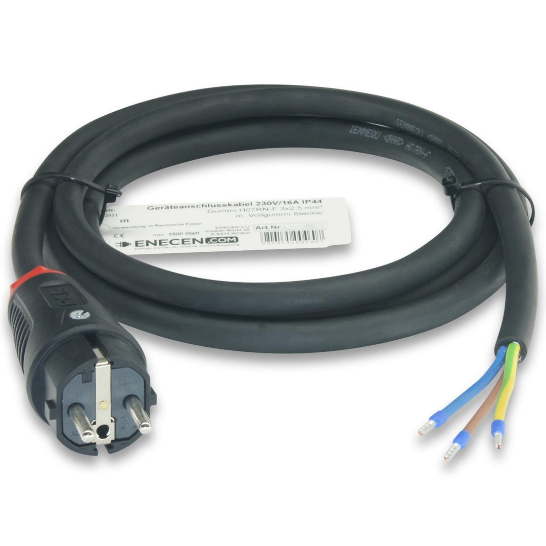 ENECEN 1182210 Anschlusskabel 230V/16A IP44 Gummi H07RN-F 3x2,5 mm² mit Vollgummi-Stecker/freies End