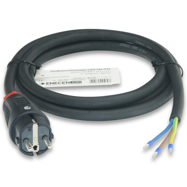 ENECEN 1182210 Anschlusskabel 230V/16A IP44 Gummi H07RN-F 3x2,5 mm² mit Vollgummi-Stecker/freies End