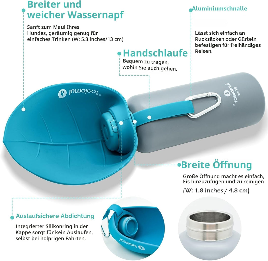 LumoLeaf Isolierte Edelstahl-Wasserflasche für Hunde, 800 ml – Hält Wasser stundenlang kühl oder war