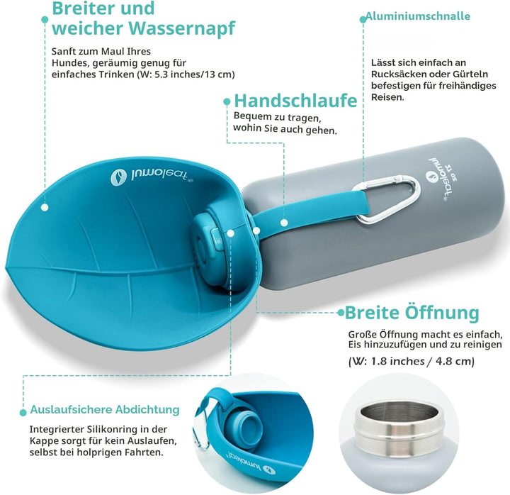 LumoLeaf Isolierte Edelstahl-Wasserflasche für Hunde, 800 ml – Hält Wasser stundenlang kühl oder war