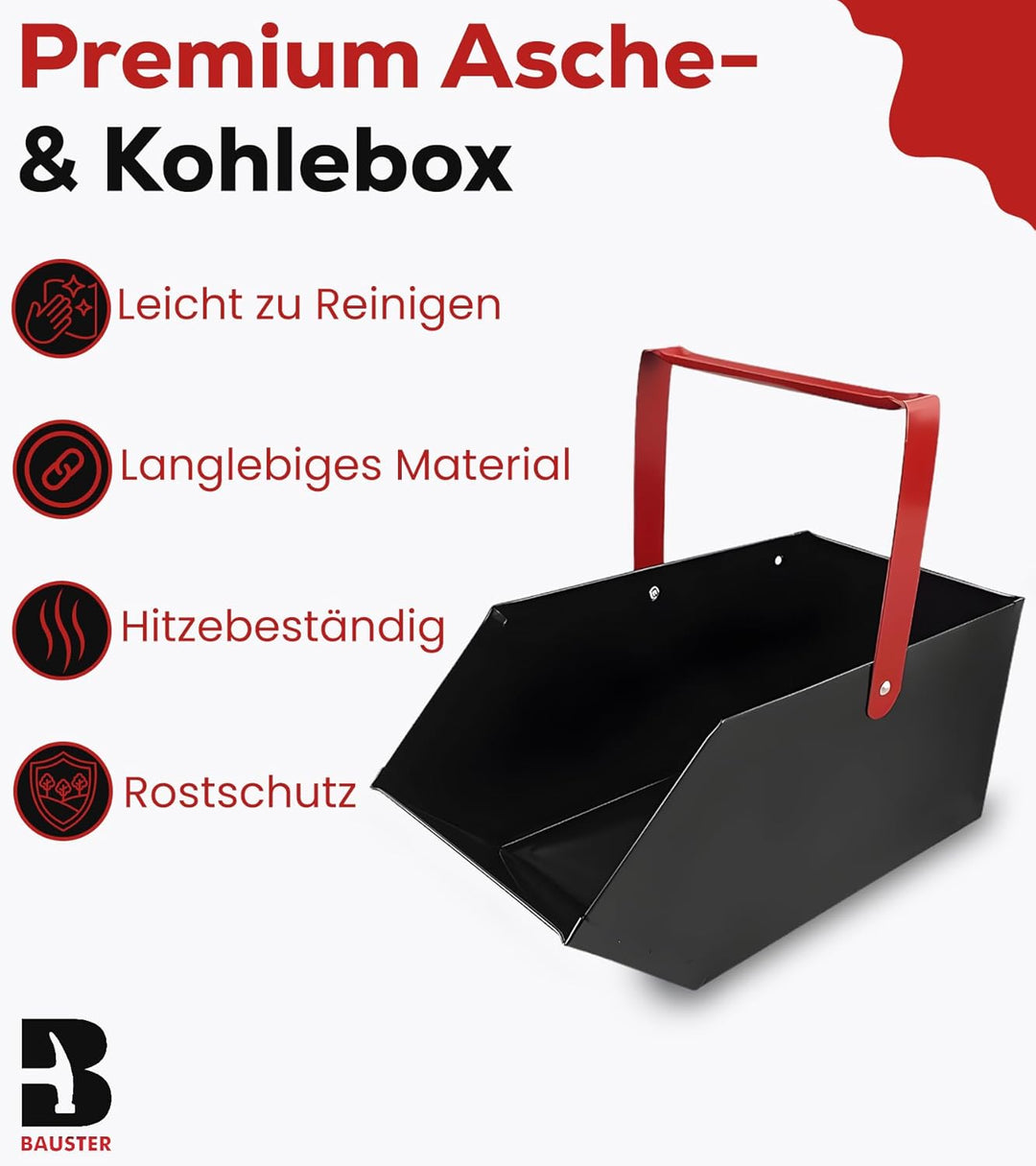 BAUSTER® Aschekasten Kohlenkasten/Aschebehälter 43 x 23 x 21 cm Briketts Holz Koks Aschebehälter Kam