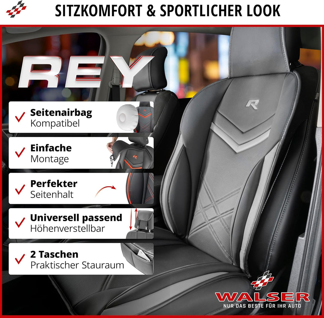 WALSER Sitzauflage Auto Rey, Sitzschoner Auto schwarz/grau, Universal Auto Sitzauflagen, Autositzauf