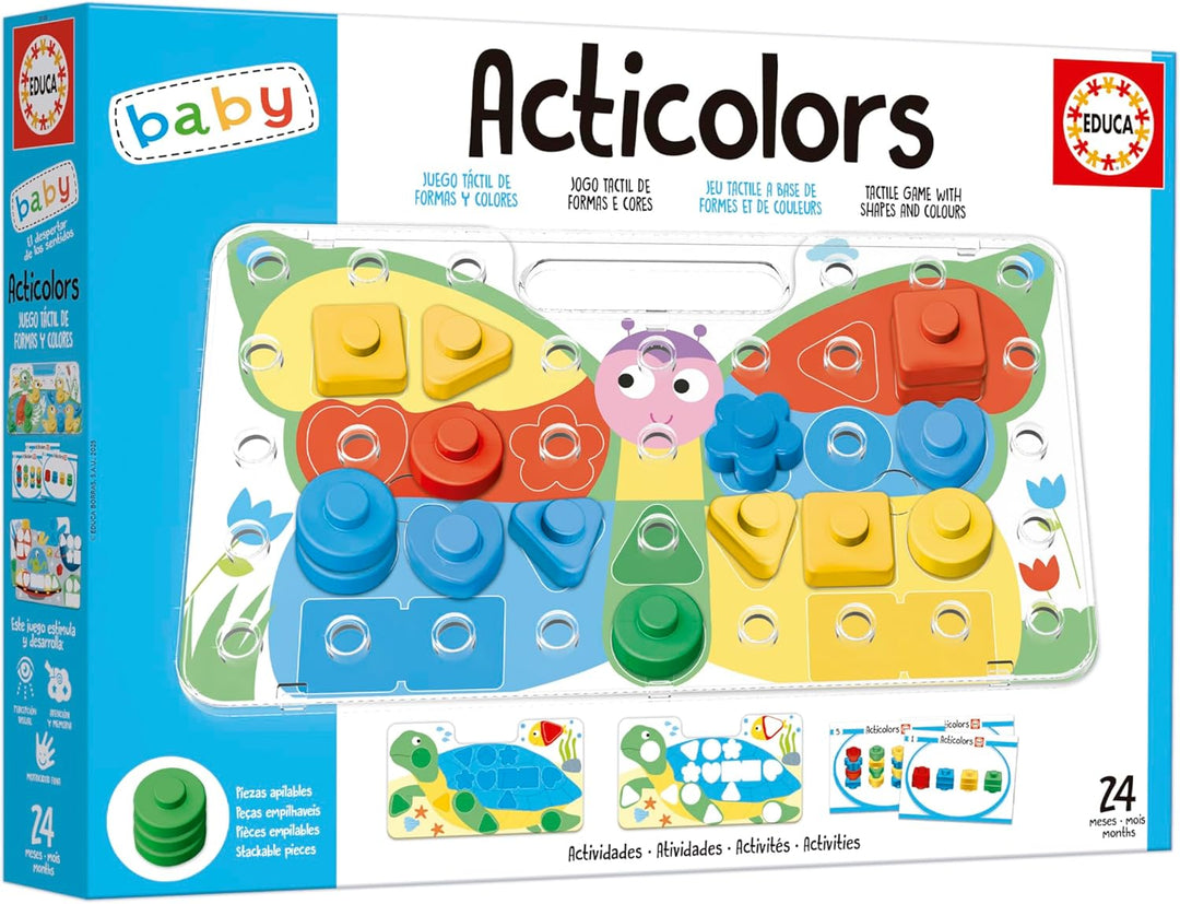 Educa - Acticolors | Kinderspiel zum Stapeln Farbiger Chips mit geometrischen Formen. Nestbar, um di