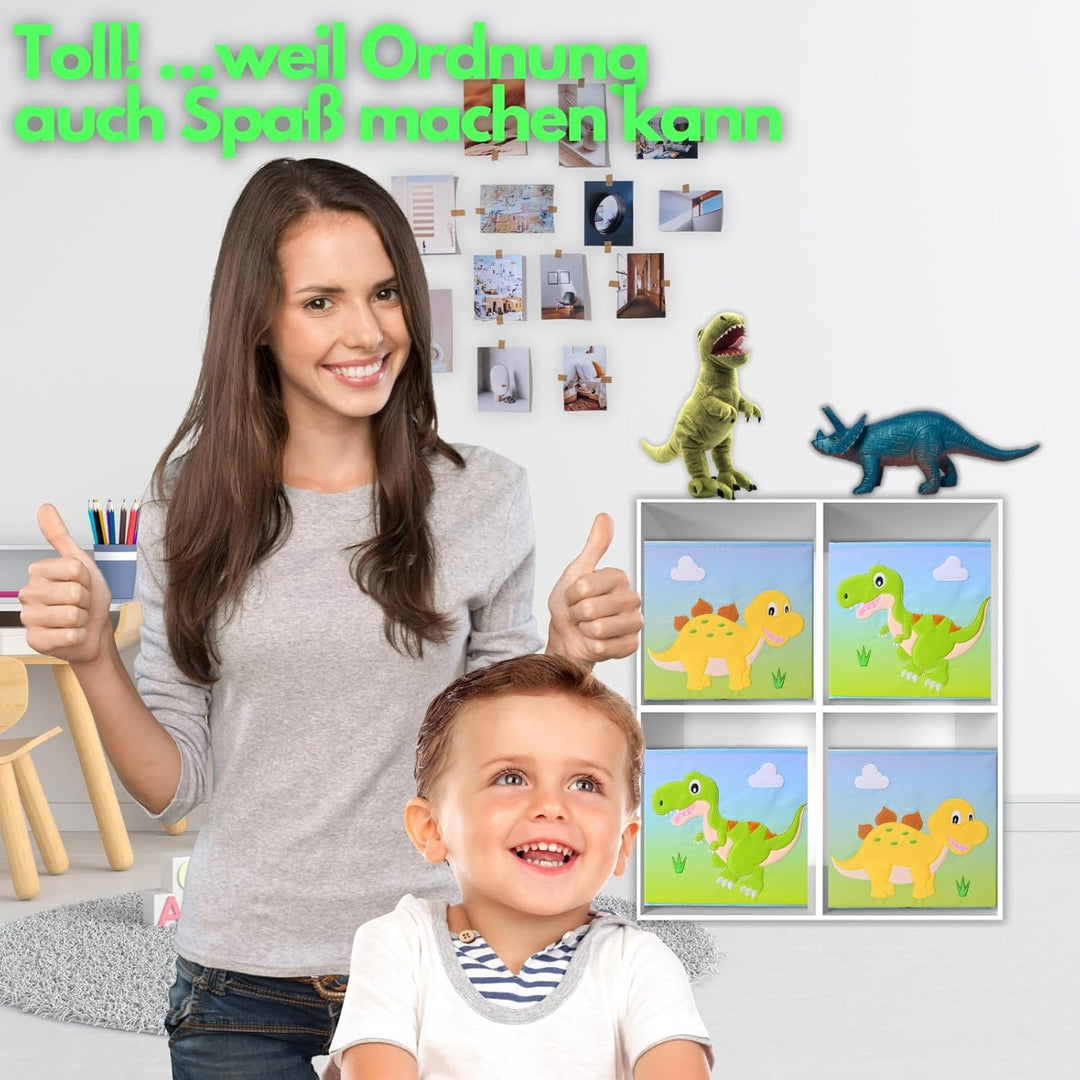 TE-Trend 4 Stück Dino Dinosaurier Motiv Regal Aufbewahrungsbox Kinder Kinderzimmer Faltbox Aufbewahr