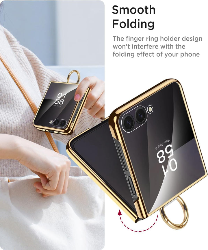 Miimall Lederhülle Kompatibel mit Samsung Galaxy Z Flip 7 Hülle mit Ring Ständer & Kameraschutz [Lux