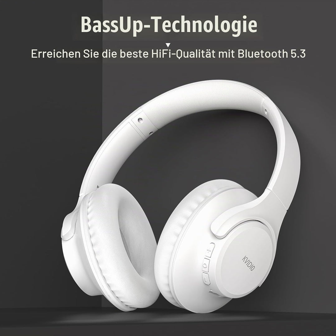 KVIDIO Bluetooth Kopfhörer, Kabellose Kopfhörer mit 65 Stunden Spielzeit, Intensiver Bass, Wireless