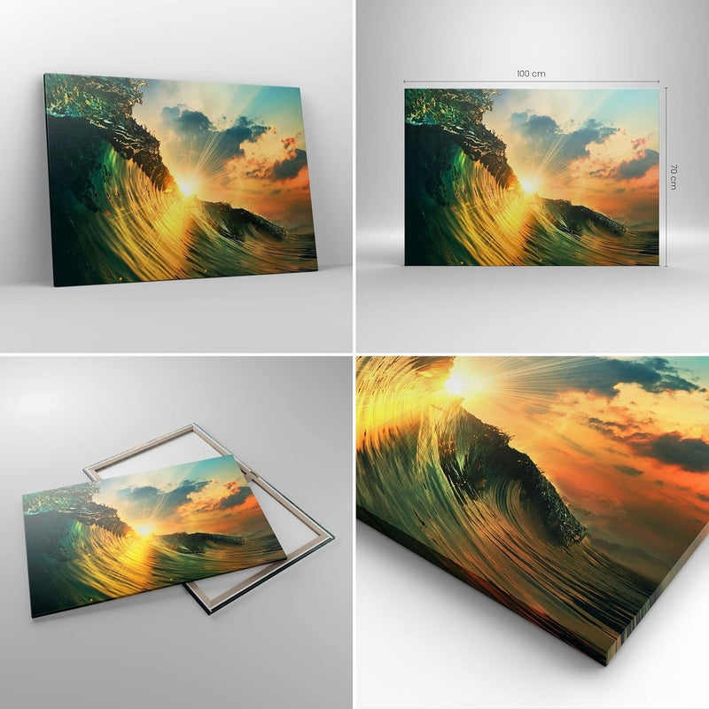 Bilder auf Leinwand 100x70cm Leinwandbild mit Rahmen Meer Welle Wasser Gross Wanddeko Bild Schlafzim