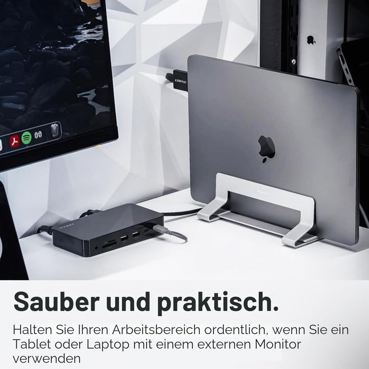 Macally Vertikaler Laptop-Ständer für den Schreibtisch, Laptop-Halterung vertikal, MacBook-Ständer (