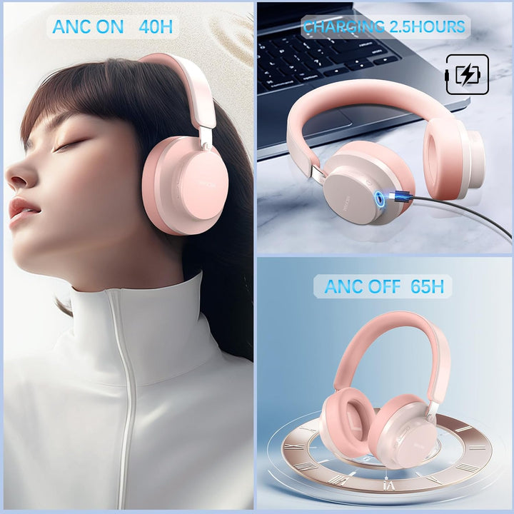 Noise Cancelling Kopfhörer Kabellos Bluetooth, Over Ear Kopfhörer Bluetooth mit Mikrofon, Cancelling