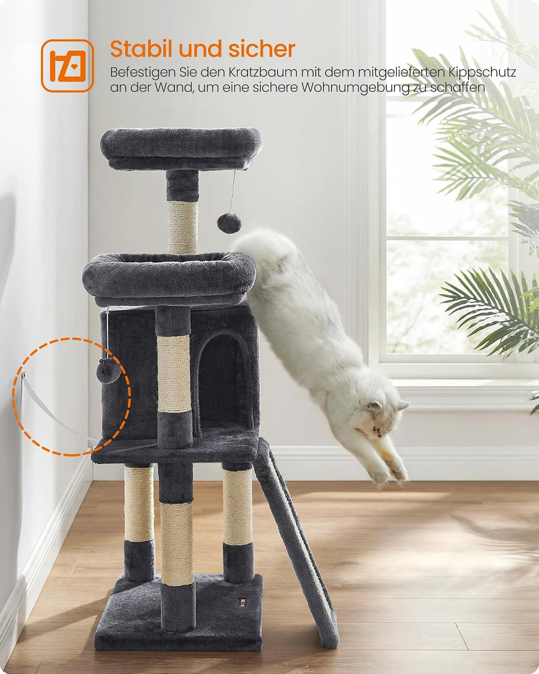 Feandrea Kratzbaum klein, Katzenbaum mit Kratzbrett, Plattformen, für Katze, weicher Plüsch, 115 cm,