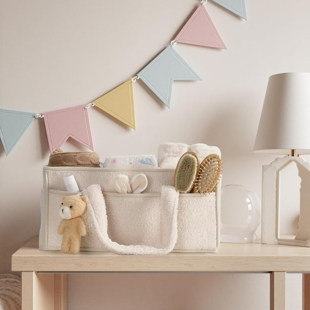 Wickeltisch Organizer, Baby Windel Caddy Organizer Korb mit Fächern & Griffen, Tragbarer Baby Aufbew