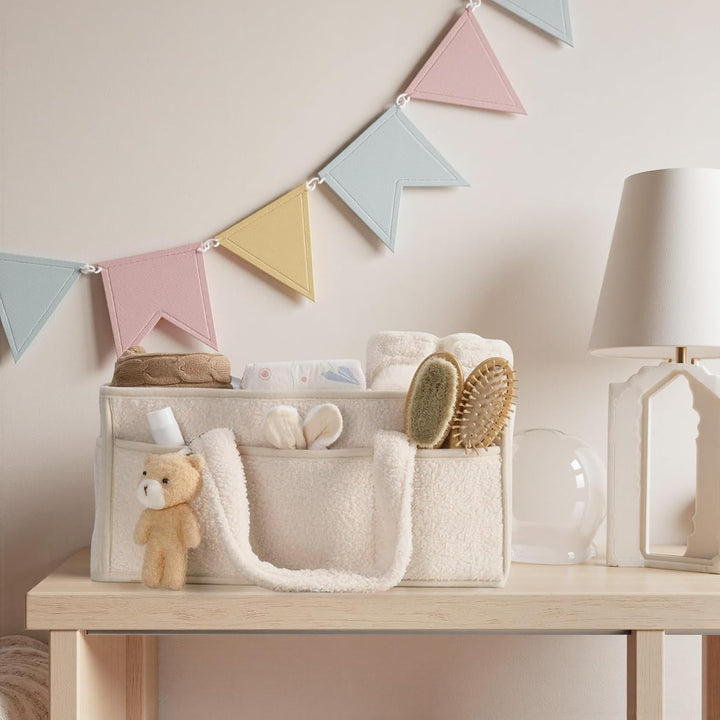Wickeltisch Organizer, Baby Windel Caddy Organizer Korb mit Fächern & Griffen, Tragbarer Baby Aufbew