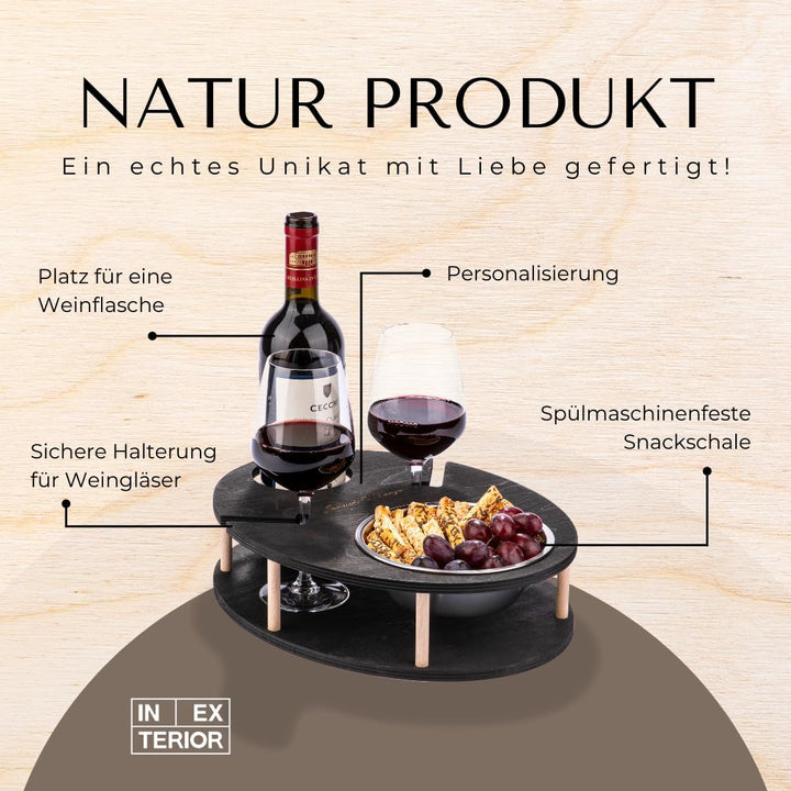 INEXTERIOR WeinBar - Weinhalter für die Couch - Handgefertigt in Deutschland - Couchbar - Sofatablet