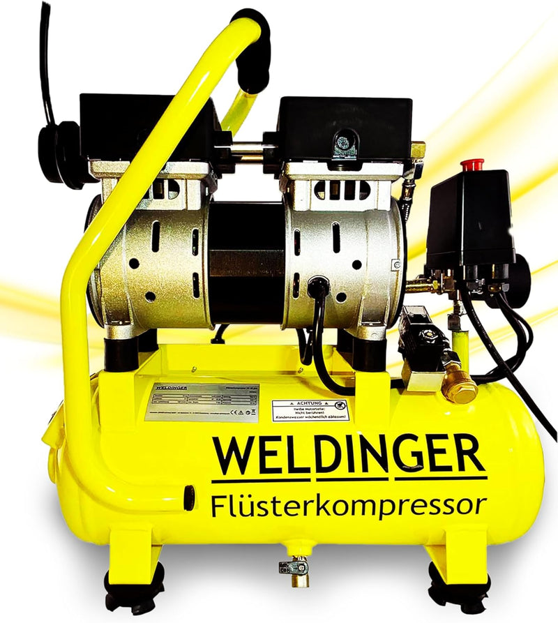 WELDINGER Flüster Kompressor FK 65 pro 750 W 90 l Luftabgabe innenbeschichteter Tank 9 bar max. FK 6