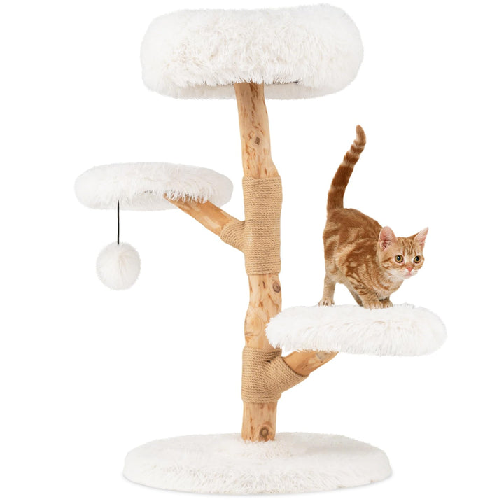 SOARS Kratzbaum Holz, 90 cm Katzenbaum mit 3 Plattformen, Kratzsäulen & Plüschball, Katzenkratzbaum