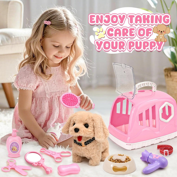 G.C Hund Spielzeug Kinder Interaktives Plüsch Hund mit Leine der Läuft und Bellt Schwanzwedeln Kusch