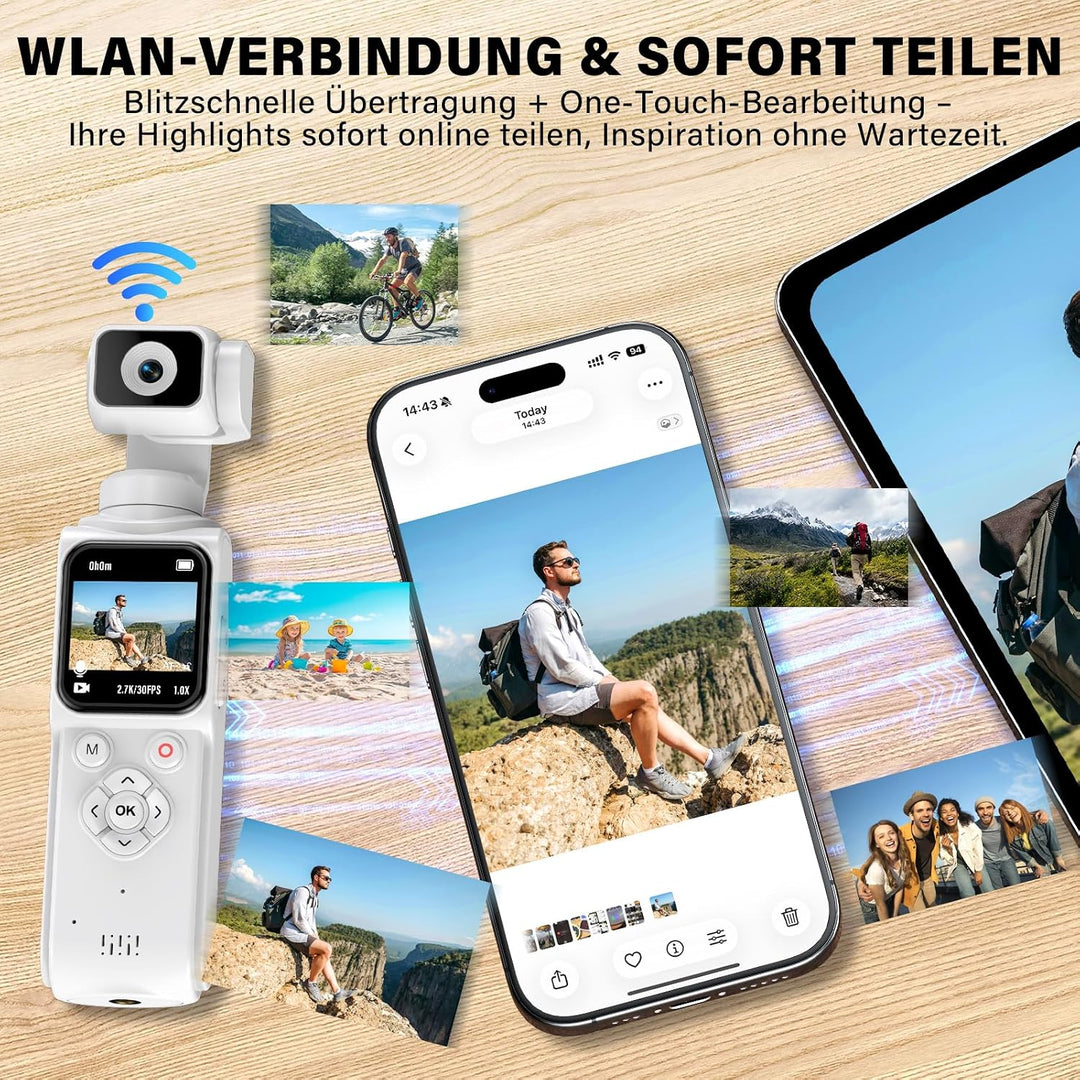 Action Kamera 4K, Vlog Kamera mit 1,72-Zoll-Touchscreen und 2-Achsen Stabilisierung, Digitalkamera m